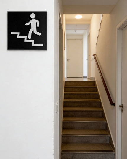Stairs sign up left by ALUMADESIGNCO, stylish directional plaque for stairways, corridors, offices, and public interior spaces