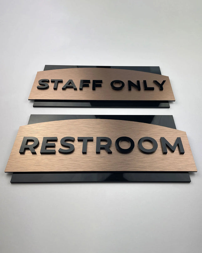 Custom brushed bronze and black acrylic office door sign by ALUMADESIGNCO, elegant door plaque for offices, meeting rooms, and contemporary interiors