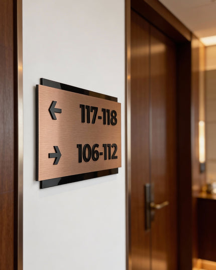 ALUMADESIGNCO custom directional wall sign with Modern Design styling, premium wayfinding signage for offices, hospitality spaces, and residential interiors