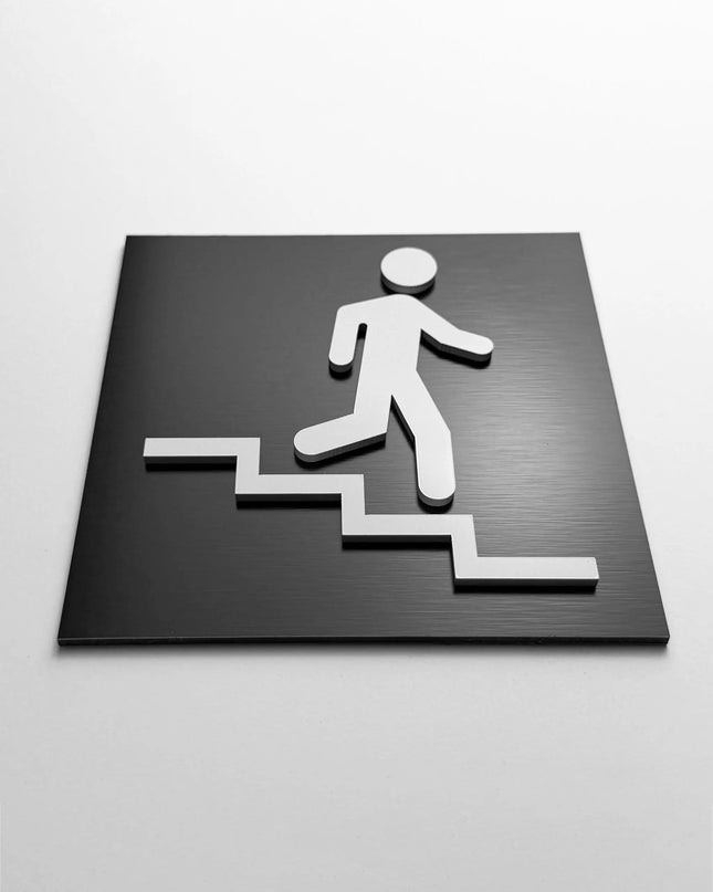 Stair sign down right by ALUMADESIGNCO, stylish directional plaque for stairways, corridors, offices, and public interior spaces