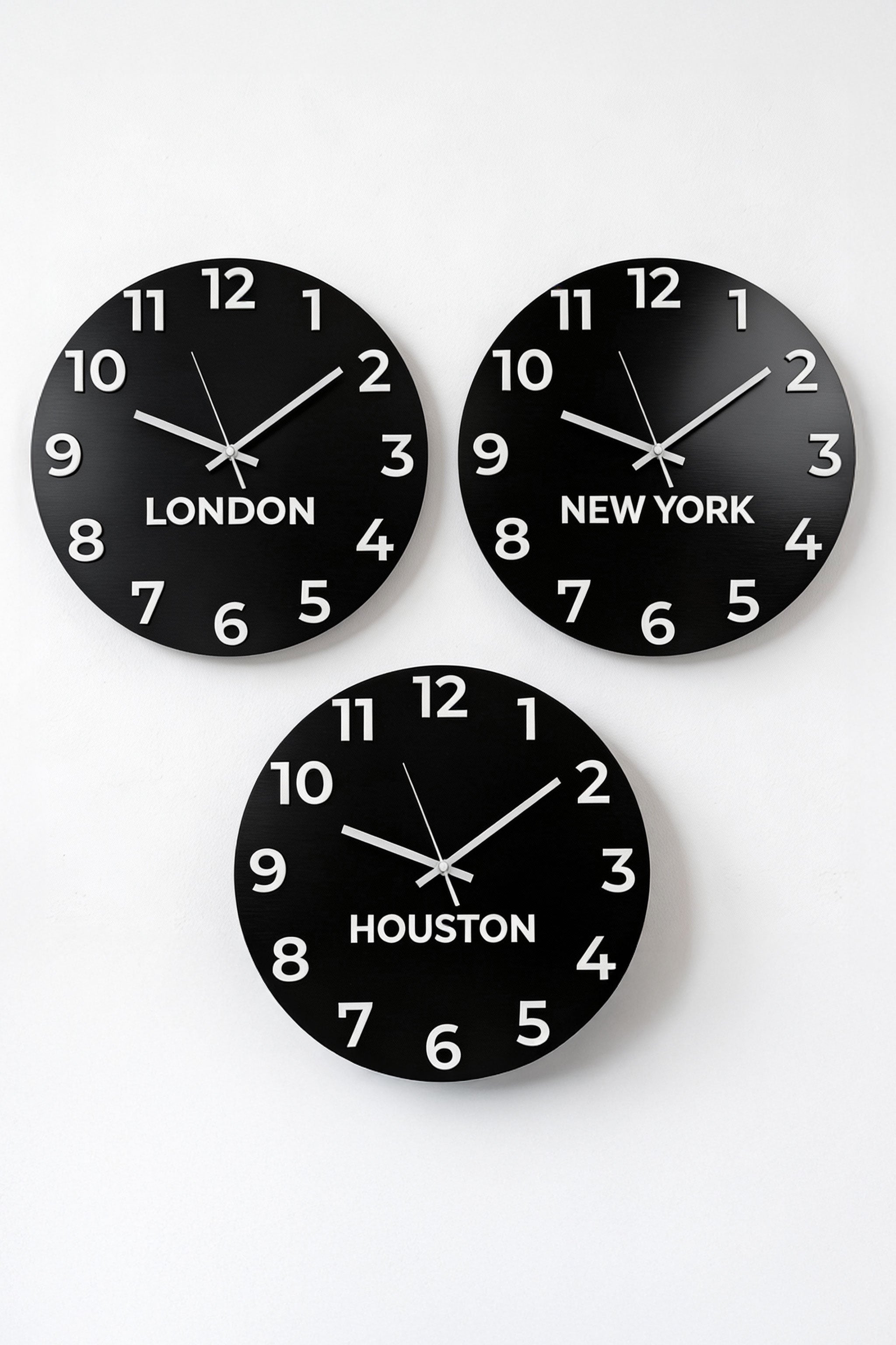ALUMADESIGNCO custom time zone wall clock with multiple city labels, premium wall décor for offices, hotels, conference rooms, and interior design projects