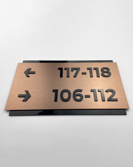 ALUMADESIGNCO personalized wall directional plaque in Modern Design, elegant signage for offices, apartment buildings, hotels, and commercial interiors