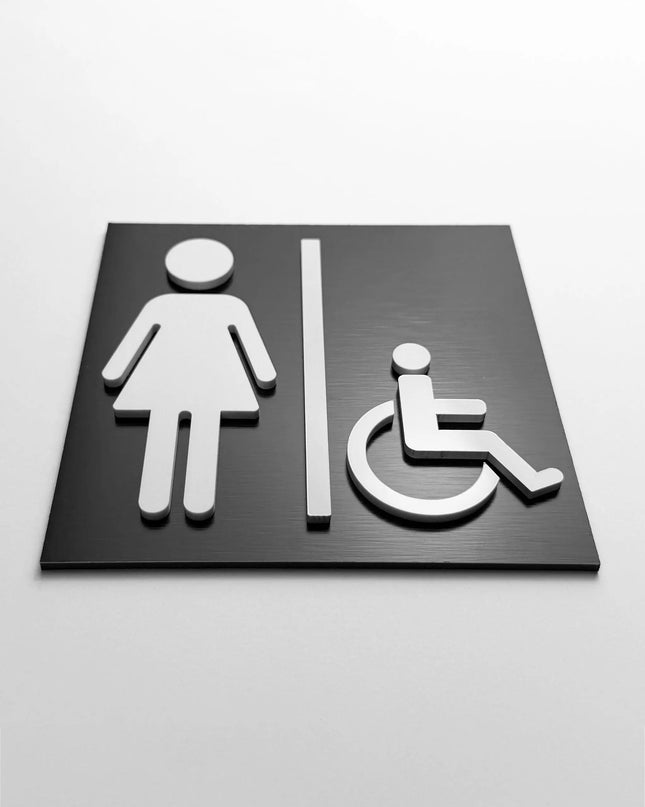 Women’s and handicap restroom sign by ALUMADESIGNCO, modern accessible toilet door plaque for hotels, offices, restaurants, and public interior spaces