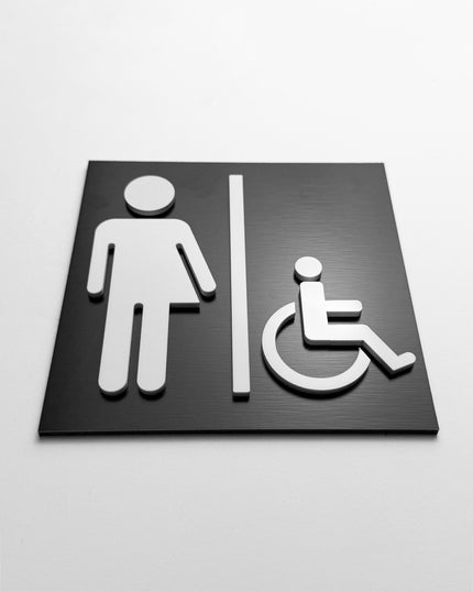 ALUMADESIGNCO all gender restroom sign with minimalist design, stylish bathroom signage for offices, hospitality spaces, and commercial buildings