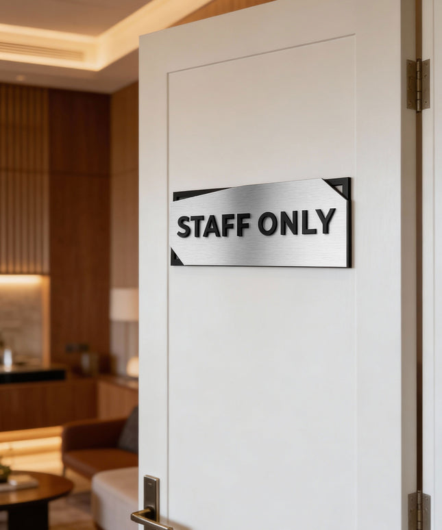 ALUMADESIGNCO office door sign with 3D layered customisable design and raised acrylic text, modern signage for offices, hotels, apartments, and interior spaces