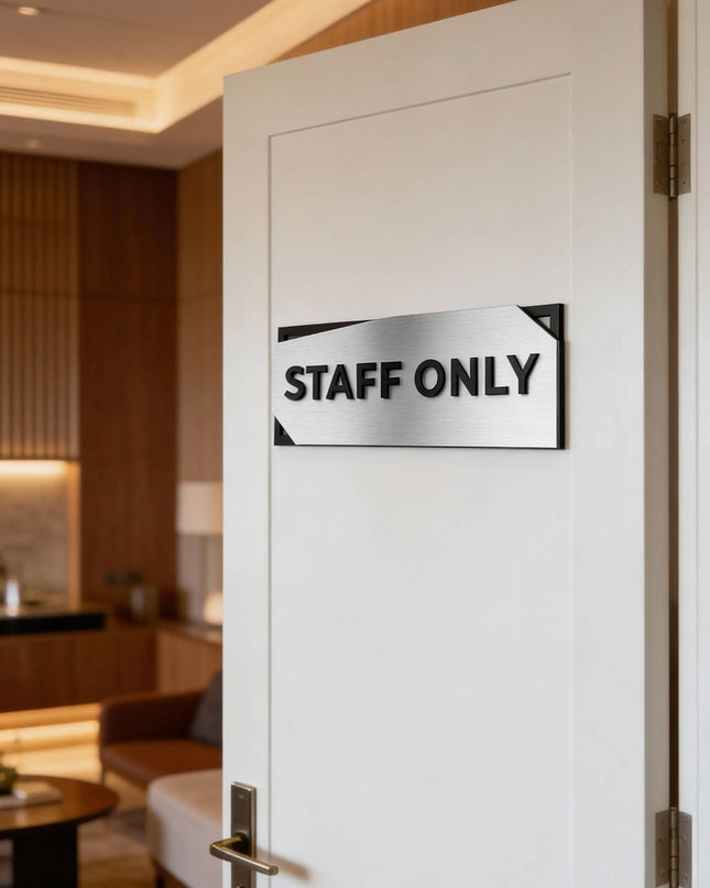 ALUMADESIGNCO office door sign with 3D layered customisable design and raised acrylic text, modern signage for offices, hotels, apartments, and interior spaces