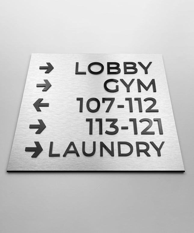 ALUMADESIGNCO directional wall plaque with Bronze Modern styling, premium wayfinding signage for offices, hospitality spaces, apartment buildings, and interiors