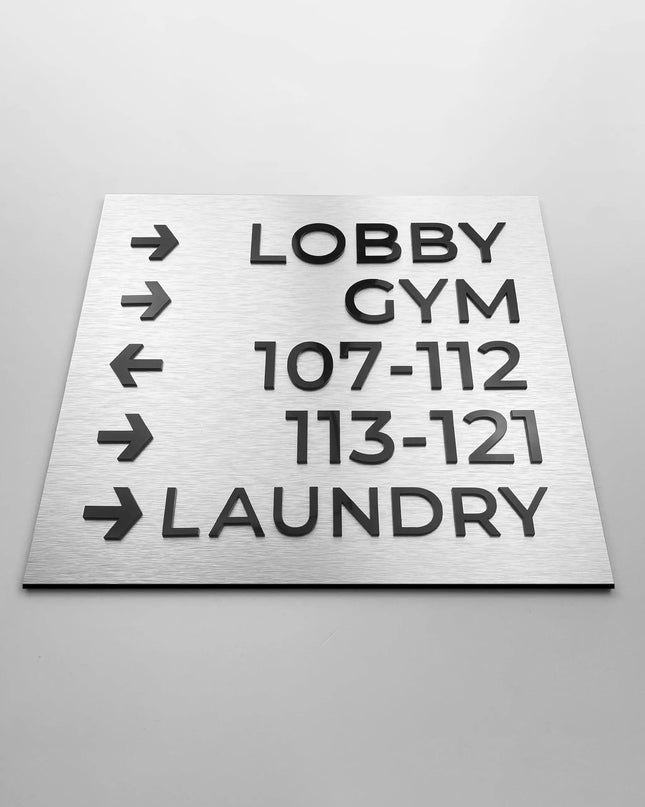 ALUMADESIGNCO directional wall plaque with Bronze Modern styling, premium wayfinding signage for offices, hospitality spaces, apartment buildings, and interiors