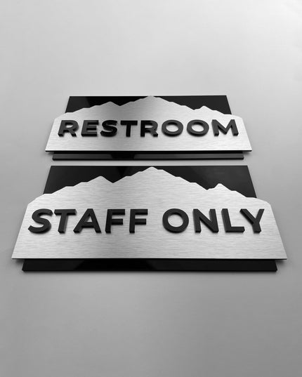 ALUMADESIGNCO Alpine custom office door plaque with 3D layered design and raised acrylic text, premium signage for offices, hotels, and commercial interiors