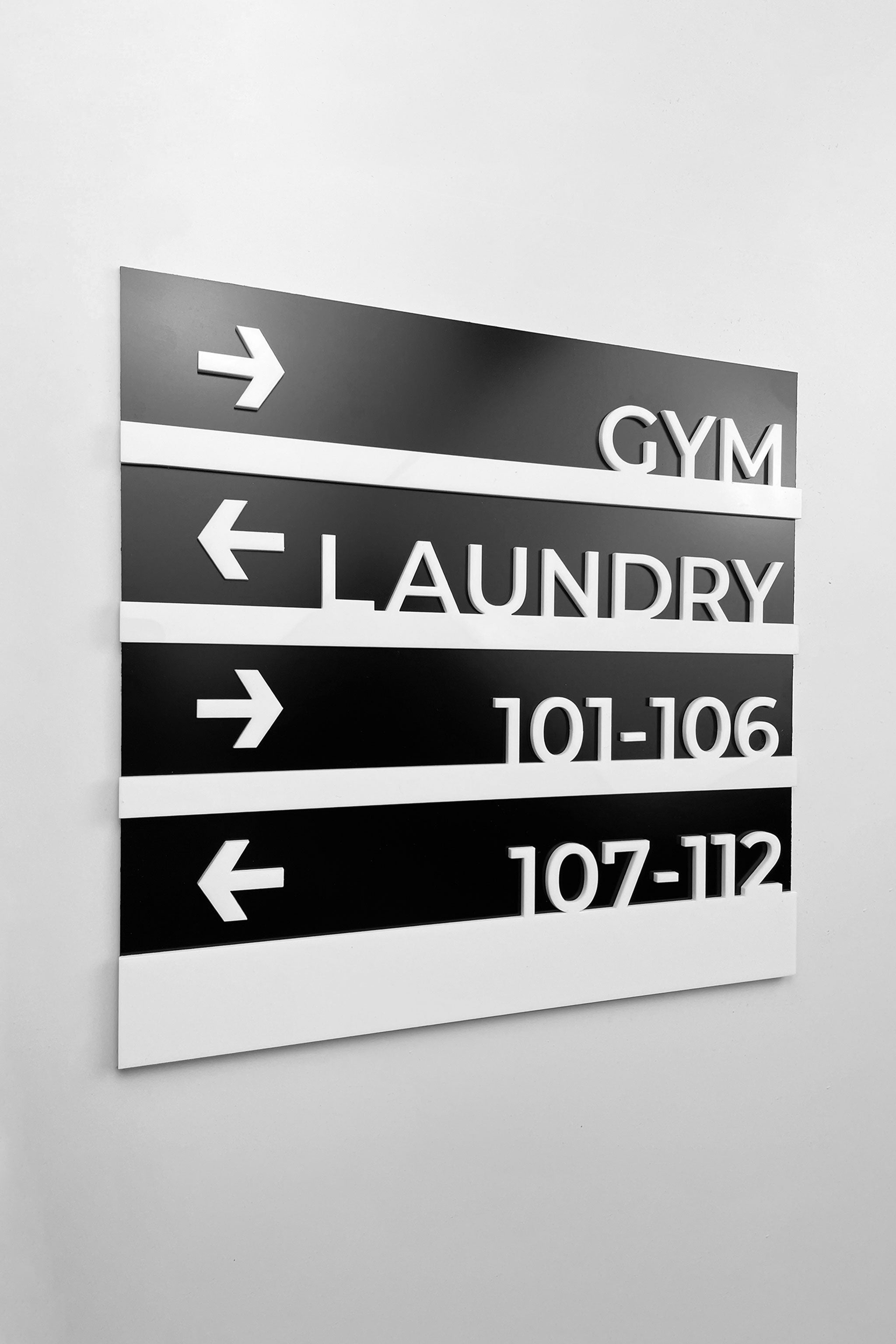 Wayfinding sign wall plaque in Modern Design by ALUMADESIGNCO, stylish directional signage for offices, hotels, corridors, and modern interior spaces