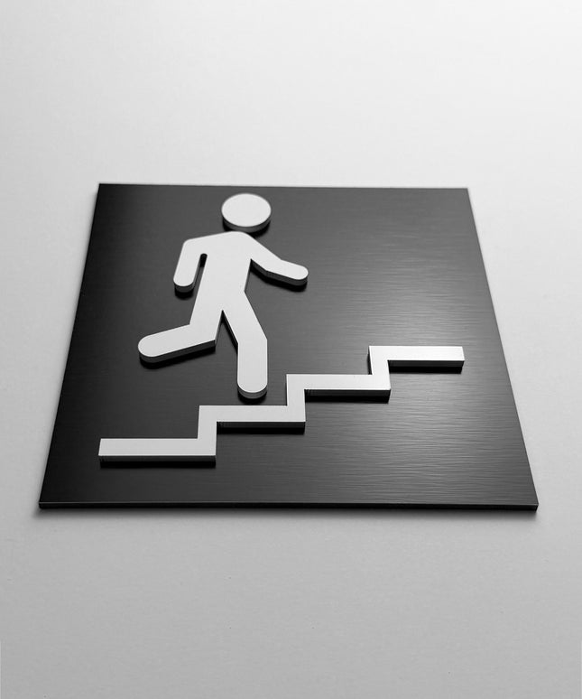 Stair sign up right by ALUMADESIGNCO, stylish directional plaque for stairways, corridors, offices, and public interior spaces