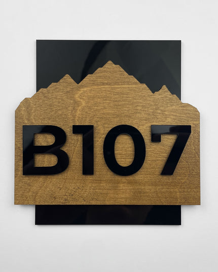 ALUMADESIGNCO Alpine custom wood hotel door number sign with raised acrylic numbers, premium signage for boutique hotels, Airbnb properties, and interiors
