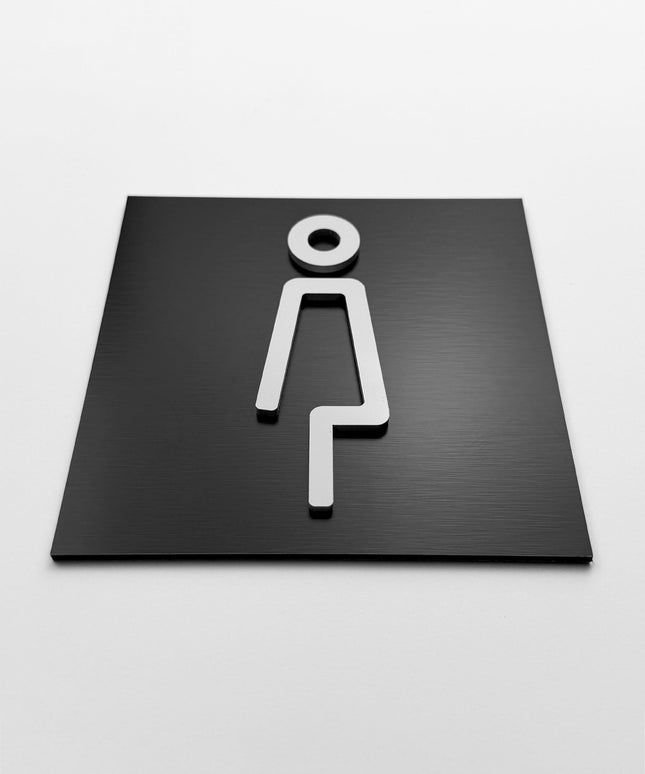 ALUMADESIGNCO ladies only bathroom door sign with minimalist design, stylish restroom signage for offices, hospitality spaces, and commercial buildings