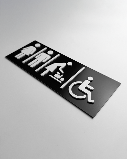 ALUMADESIGNCO all gender restroom door sign with minimalist design, stylish bathroom signage for offices, hospitality spaces, and commercial buildings