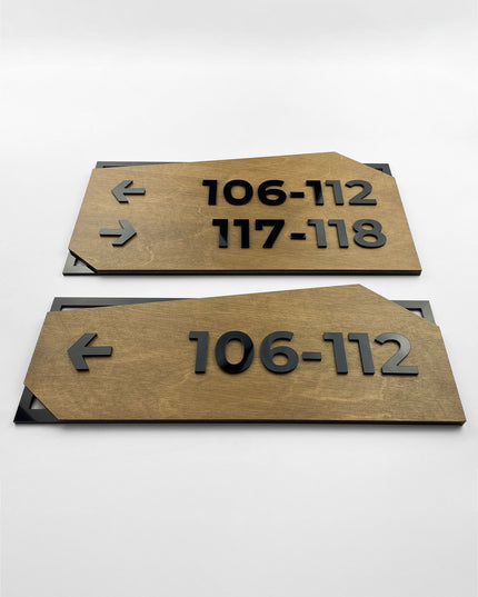 ALUMADESIGNCO birch wood and black acrylic personalized directional plaque with minimalist modern design, elegant signage for offices, apartments, hotels, and commercial buildings
