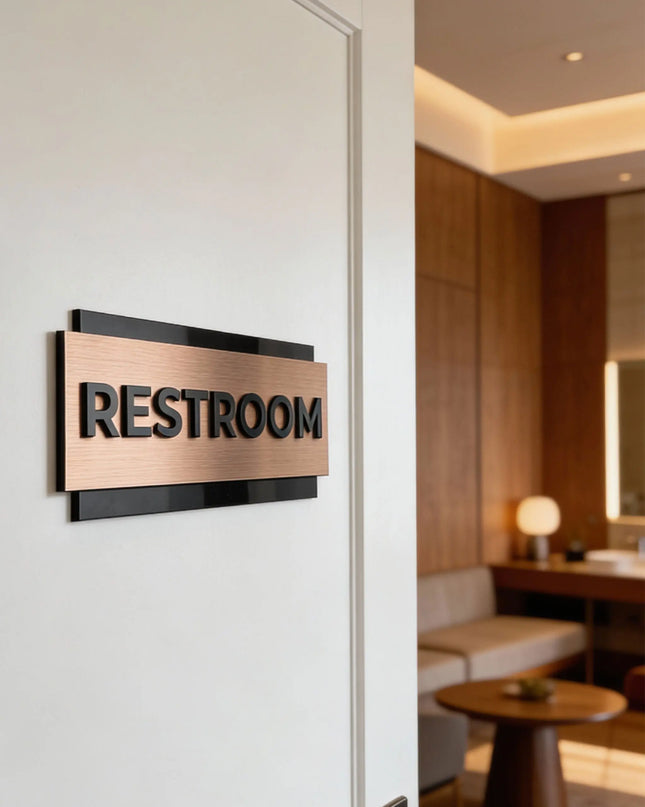 ALUMADESIGNCO personalized custom office door sign in bronze and acrylic with raised lettering, premium signage for offices, hotels, apartments, and modern interiors