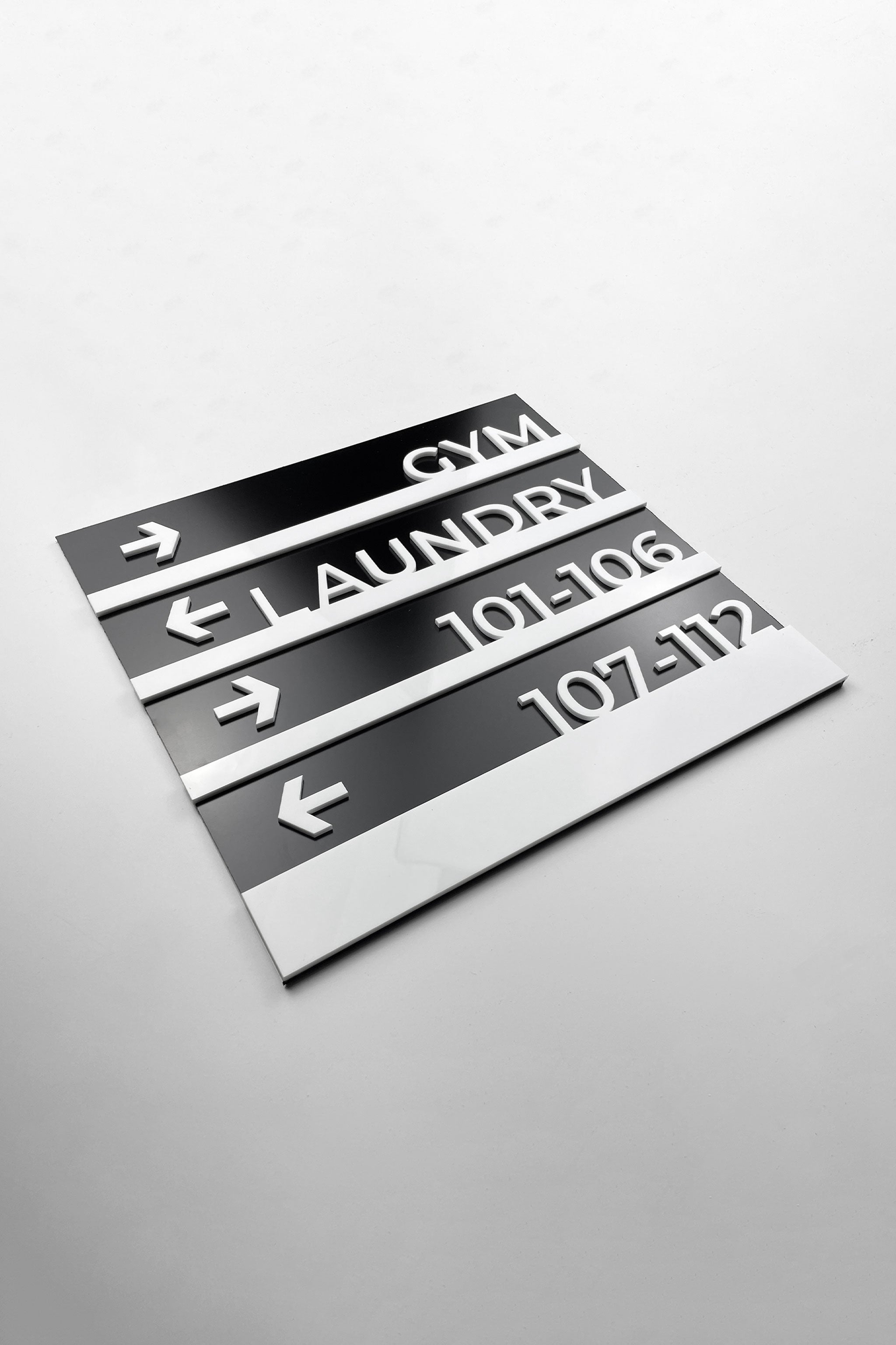 ALUMADESIGNCO directional wall plaque with Modern Design styling, premium wayfinding signage for offices, hospitality spaces, apartment buildings, and interiors