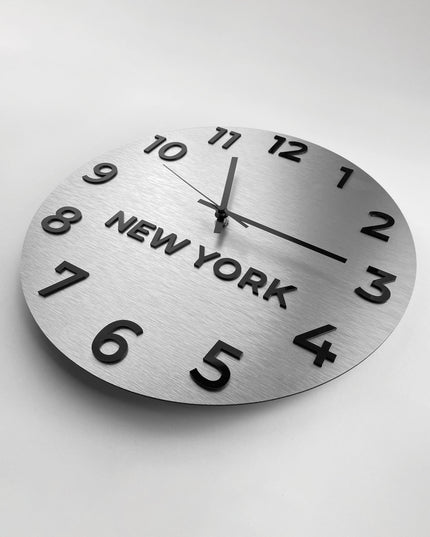 International time zone wall clock with custom city name plates by ALUMADESIGNCO, stylish office wall décor for corporate interiors, hotels, and studios