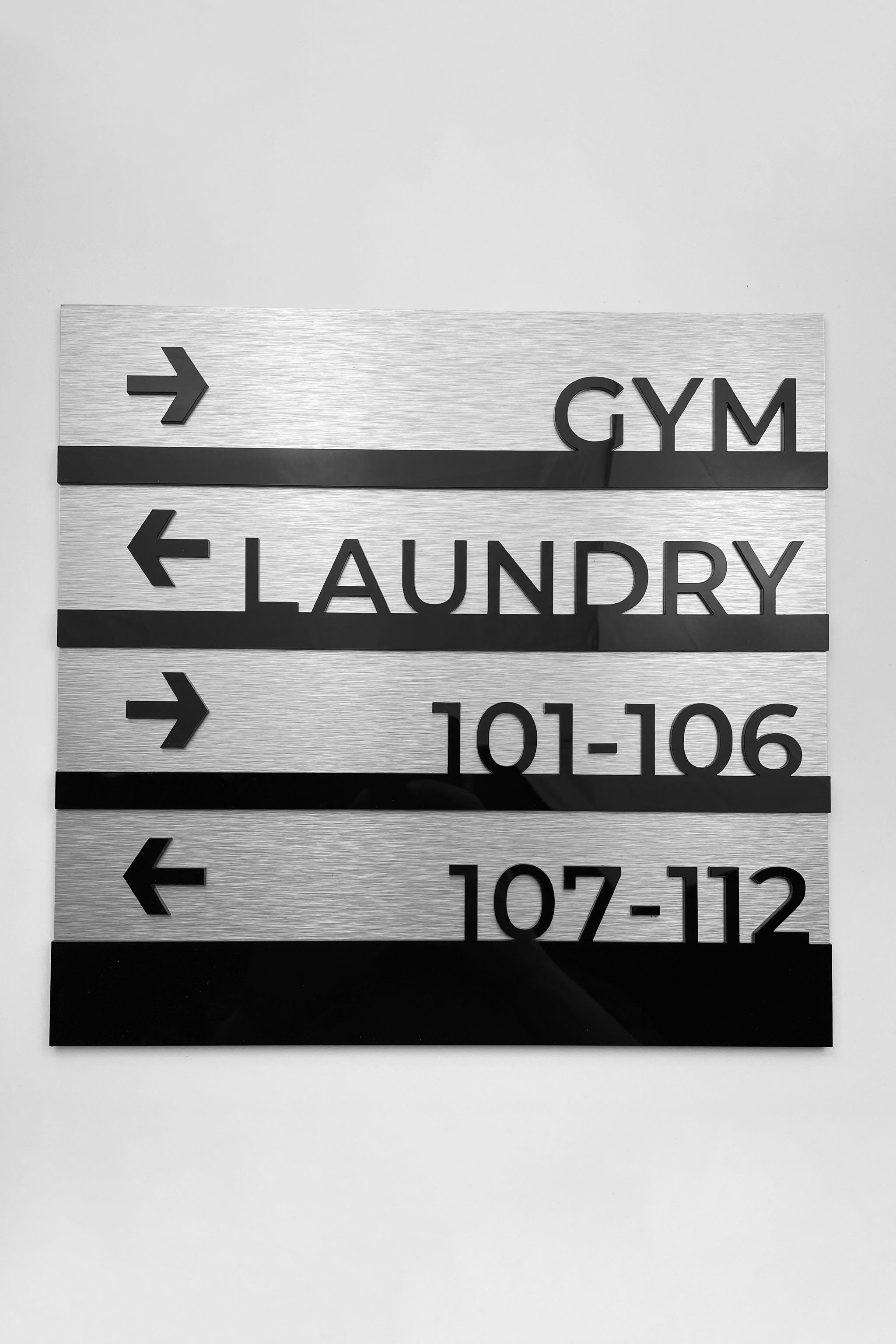 ALUMADESIGNCO Modern Design directional wall plaque with elegant custom text, premium wayfinding signage for offices, hospitality spaces, and apartments