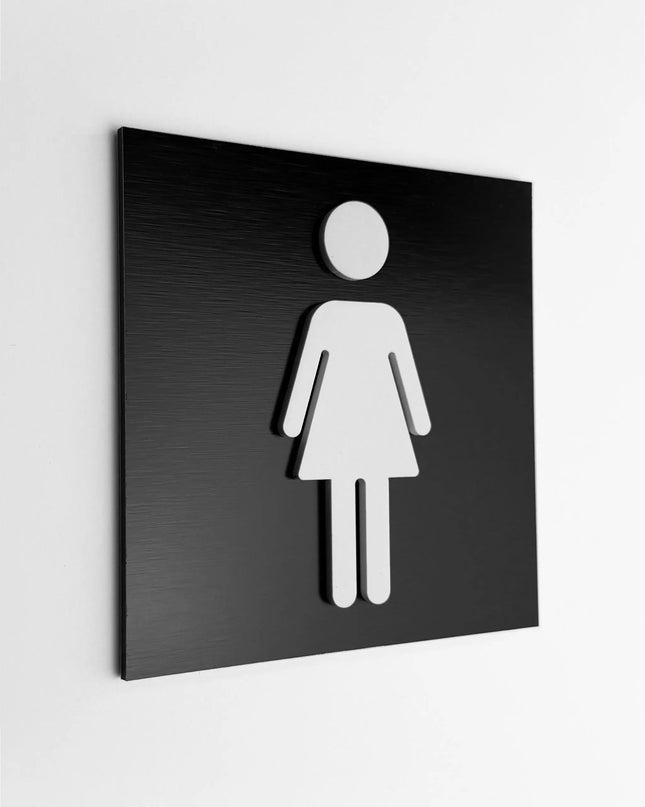 Damen WC Schild aus gebürstetem schwarzem Aluminium -