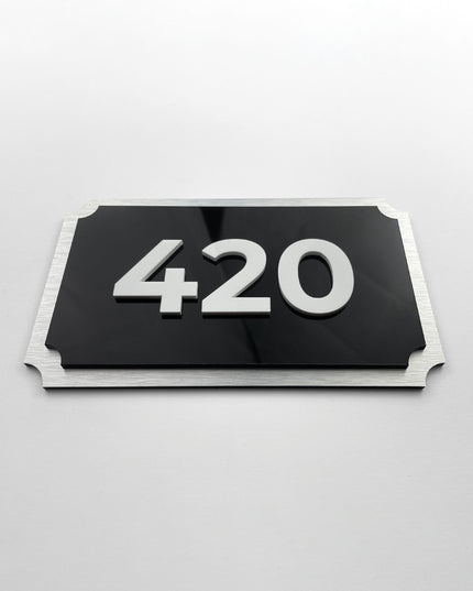 Retro Room Number Sign - 3D Layered Brushed Silver & Acrylic Glass - ALUMADESIGNCO Door Signs - Custom Door Signs For Business & Office