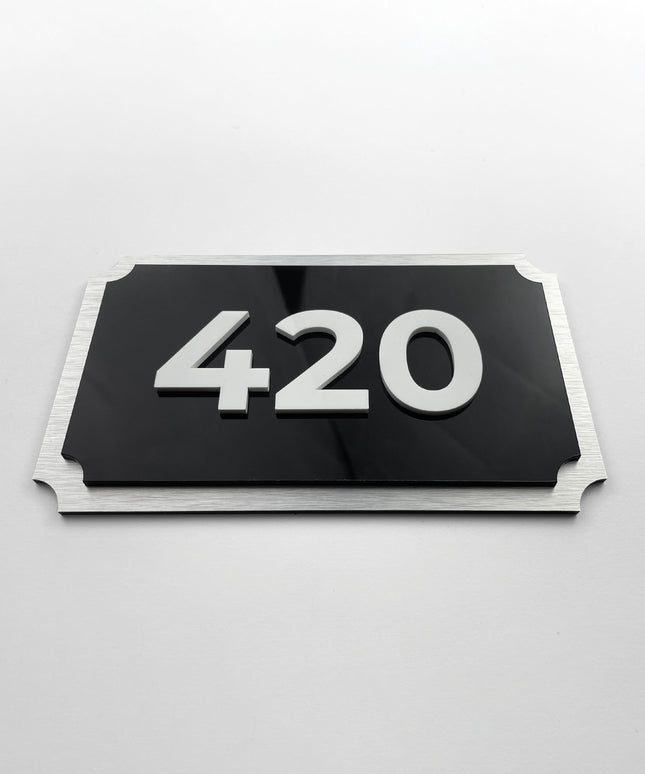 Retro Room Number Sign - 3D Layered Brushed Silver & Acrylic Glass - ALUMADESIGNCO Door Signs - Custom Door Signs For Business & Office