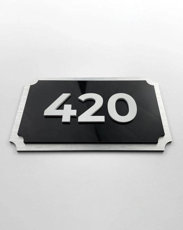 Retro Room Number Sign - 3D Layered Brushed Silver & Acrylic Glass - ALUMADESIGNCO Door Signs - Custom Door Signs For Business & Office