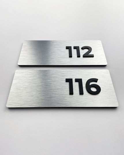 ALUMADESIGNCO Classic apartment door number sign with raised acrylic numbers, modern signage for residential buildings, offices, and hospitality interiors