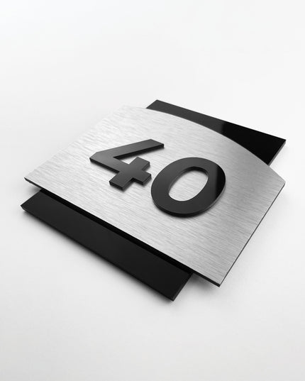 Modern 3D interior room number sign by ALUMADESIGNCO featuring raised acrylic numbers, stylish door signage for hotels, apartments, and contemporary interiors