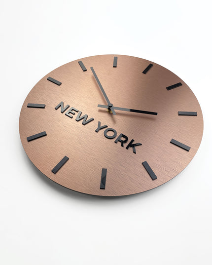 ALUMADESIGNCO brushed bronze international time zone wall clock with multiple world city names, elegant décor for hotels, lobbies, offices, and modern interiors