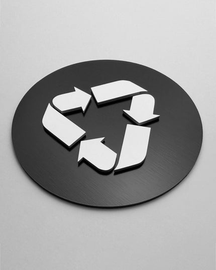 ALUMADESIGNCO recycle sign with minimalist design, premium recycling signage for kitchens, offices, hospitality spaces, and commercial buildings