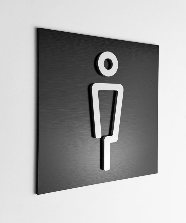 ALUMADESIGNCO men’s toilet sign with modern pictogram, premium bathroom door signage for offices, hotels, cafés, and commercial interiors