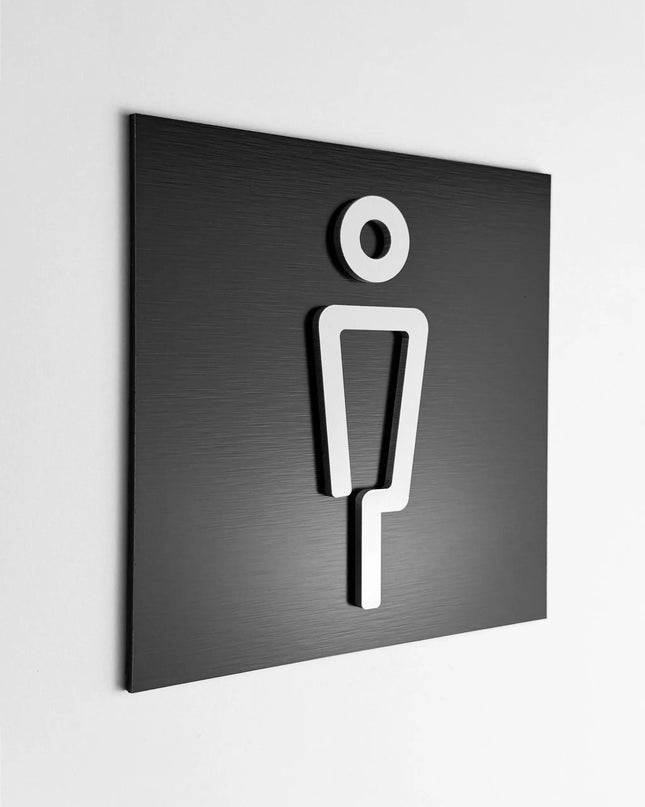 ALUMADESIGNCO men’s toilet sign with modern pictogram, premium bathroom door signage for offices, hotels, cafés, and commercial interiors