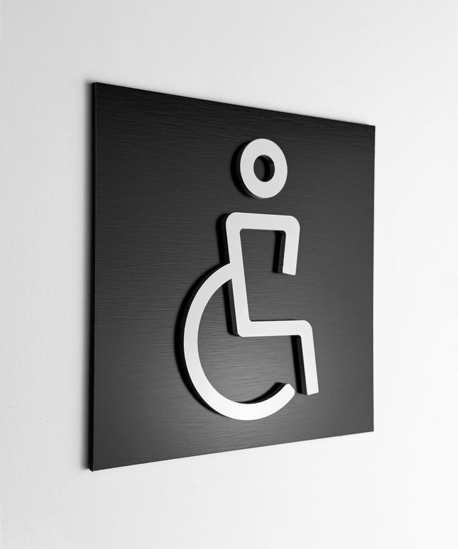 ALUMADESIGNCO handicap restroom sign with wheelchair symbol, premium accessible bathroom door signage for offices, hotels, restaurants, and commercial interiors