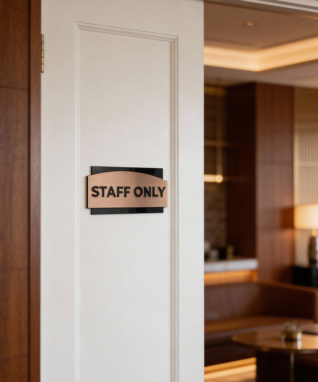 ALUMADESIGNCO premium custom office door sign with brushed bronze plaque and black acrylic lettering, modern signage for offices, hotels, apartments, and interior spaces