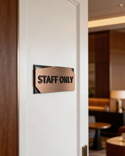 ALUMADESIGNCO custom bronze and acrylic office door sign with 3D layered design, premium signage for offices, hotels, and apartments