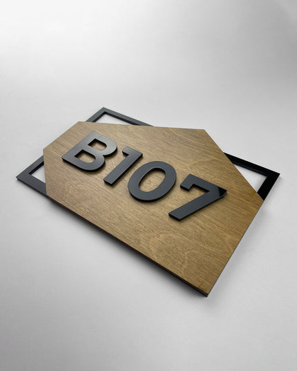 ALUMADESIGNCO wood and acrylic condo door number sign with raised acrylic numbers, premium signage for apartments, Airbnb properties, and modern offices