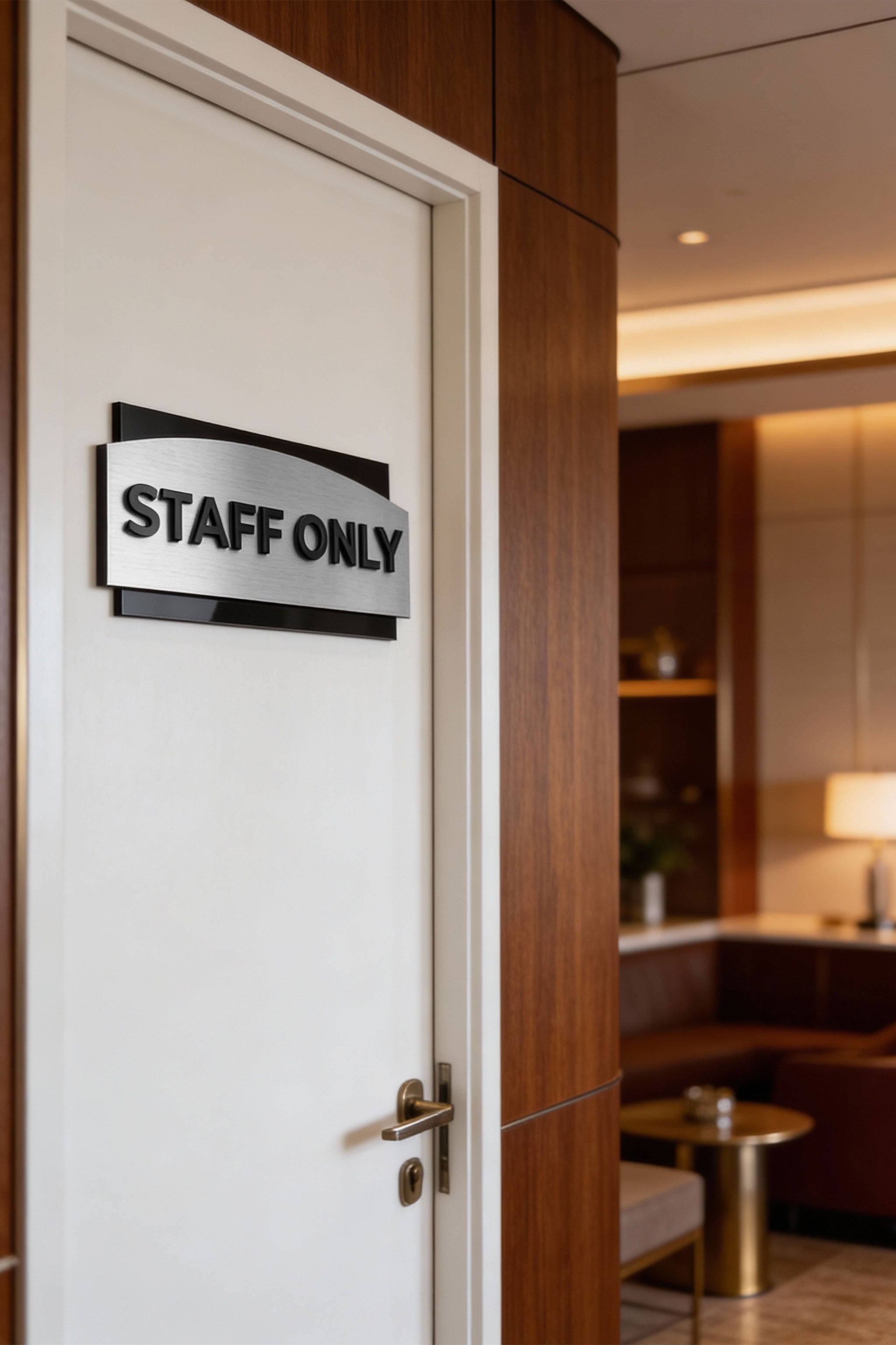 Modern Flow Design office door sign by ALUMADESIGNCO combining sleek materials and acrylic lettering, stylish signage for contemporary workspaces and interiors