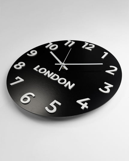 ALUMADESIGNCO personalized time zone wall clock with multiple world city names, elegant décor for hotels, lobbies, apartments, and modern offices
