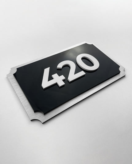 Retro Room Number Sign - 3D Layered Brushed Silver & Acrylic Glass - ALUMADESIGNCO Door Signs - Custom Door Signs For Business & Office