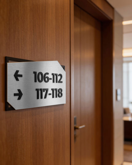 ALUMADESIGNCO personalized wall directional wayfinding sign in Modern Design, premium signage for offices, hotels, apartments, and contemporary interiors