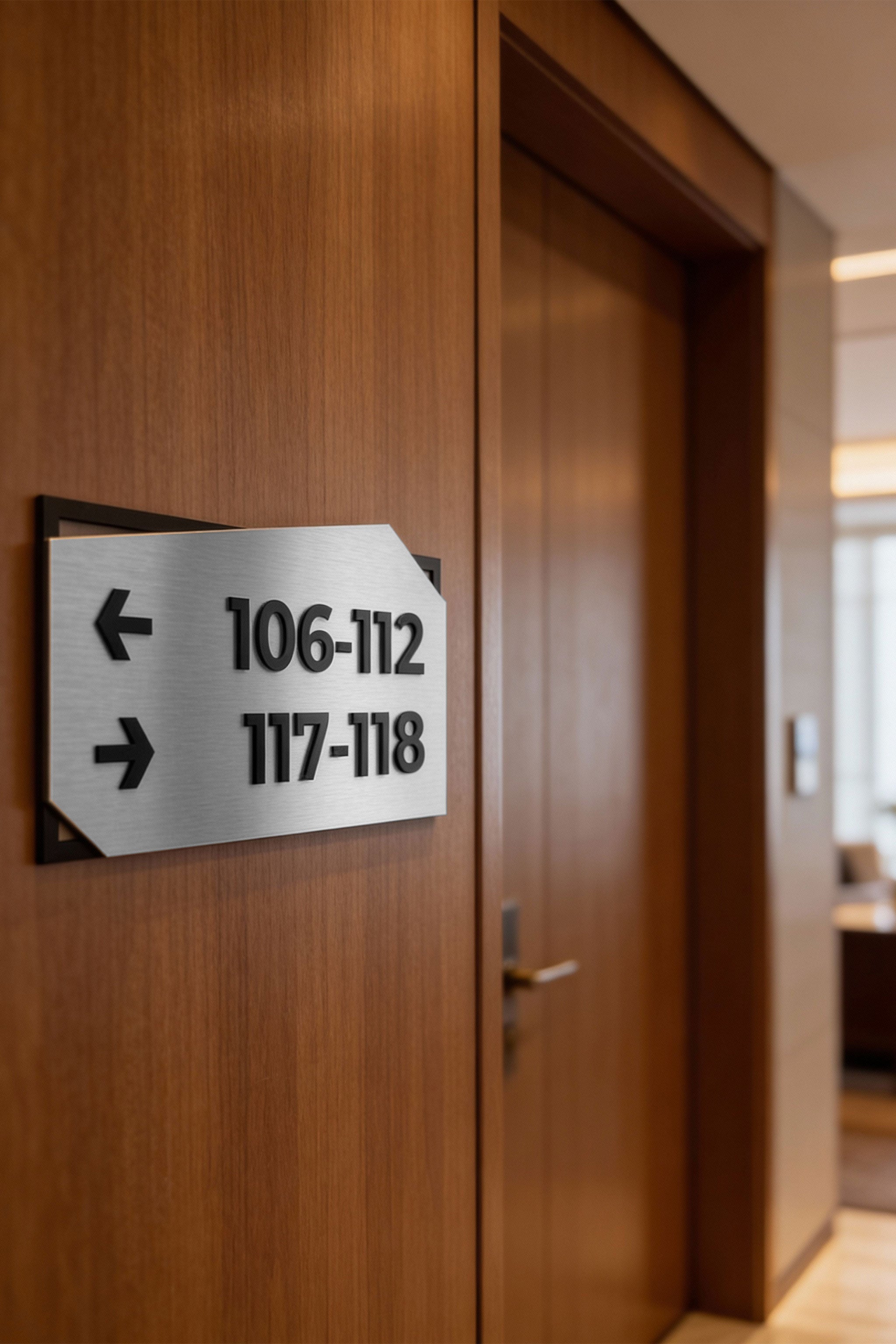 ALUMADESIGNCO personalized wall directional wayfinding sign in Modern Design, premium signage for offices, hotels, apartments, and contemporary interiors