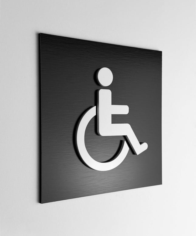 ALUMADESIGNCO modern handicap restroom sign with wheelchair symbol, premium accessible bathroom door signage for offices, hotels, restaurants, and commercial interiors