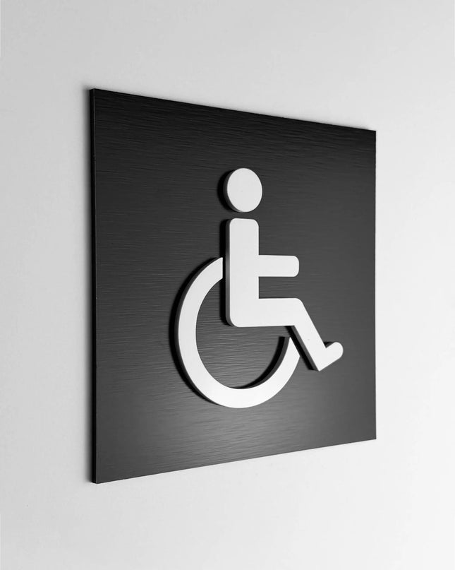 Behinderten WC Schild aus gebürstetem schwarzem Aluminium