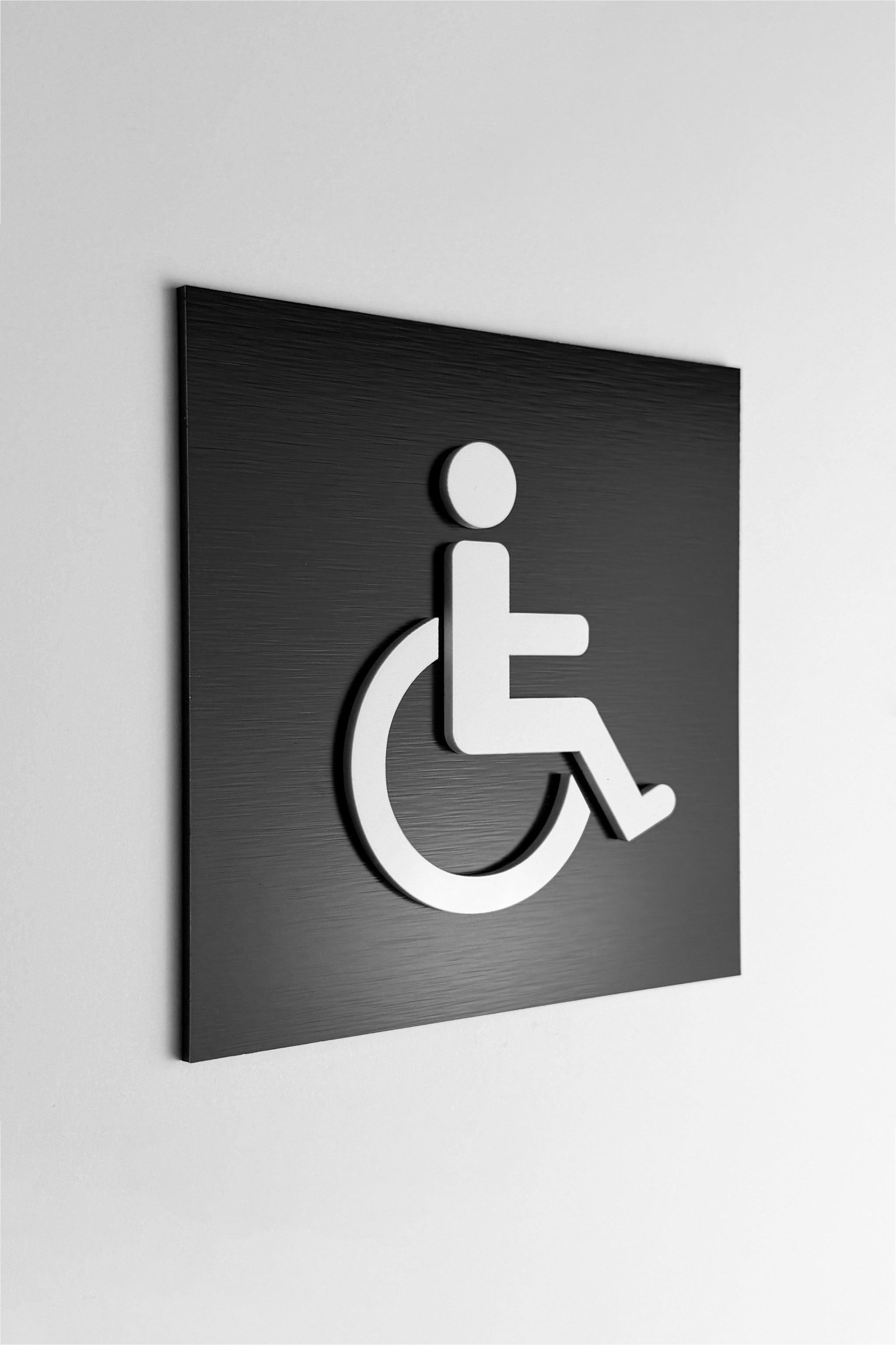 ALUMADESIGNCO modern handicap restroom sign with wheelchair symbol, premium accessible bathroom door signage for offices, hotels, restaurants, and commercial interiors