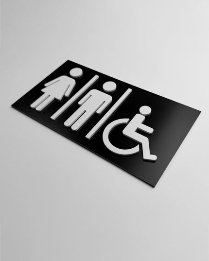 ALUMADESIGNCO all gender bathroom door sign with minimalist design, stylish restroom signage for offices, hospitality spaces, and commercial buildings