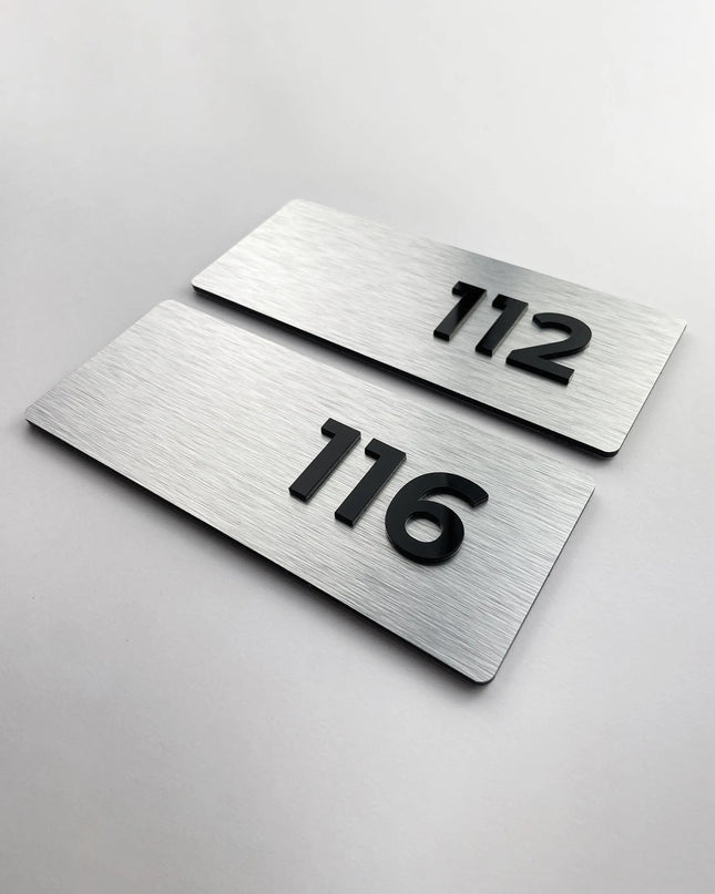 Modern apartment room number sign Classic Design by ALUMADESIGNCO featuring clean minimalist style and acrylic numbers, elegant door plaque for apartments and interiors