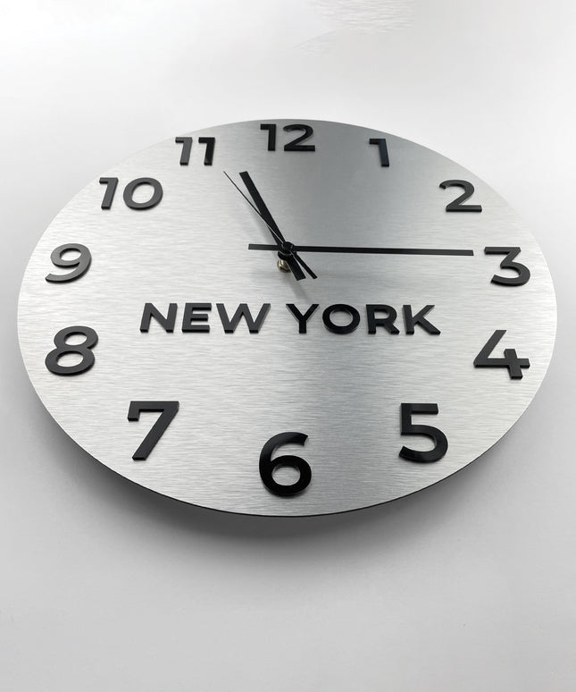 Elegant international time zone wall clock by ALUMADESIGNCO featuring multiple city name displays, stylish wall clock for offices, hotels, conference rooms, and modern spaces