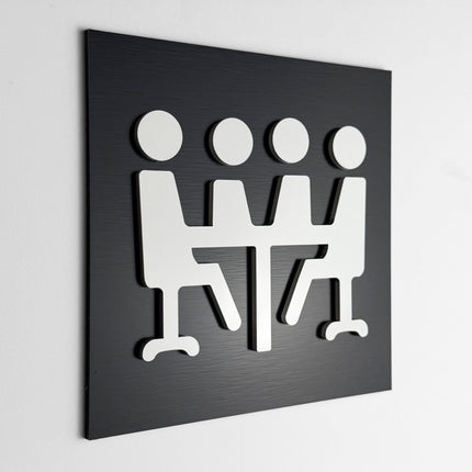 ALUMADESIGNCO conference room sign with modern lettering, premium office door signage for meeting rooms, hotels, studios, and contemporary interiors