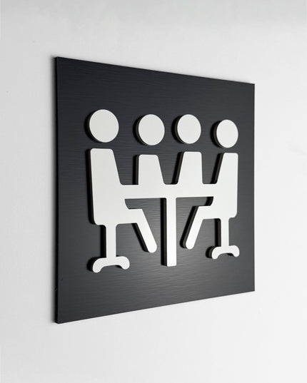 ALUMADESIGNCO conference room sign with modern lettering, premium office door signage for meeting rooms, hotels, studios, and contemporary interiors